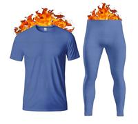 Herren Thermounterwäsche Set Base Layer - Kurzarm T-Shirt / Weste / Top und Lange Unterhose für Männer Ultra Soft Warm Unterwäsche Mann Body Warmer Größe S-XXL, blau, XL