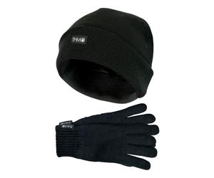 Herren Thinsulate Mütze und Handschuhe Set | THMO | Acryl gestrickte Mütze & Handschuhe für Winter - Schwarz L/XL