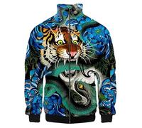 Herren Tiger 3D gedruckte Hip Hop Jacke Leichte Bomberjacke mit durchgehendem Reißverschluss Oberbekleidung Mantel Streetwear