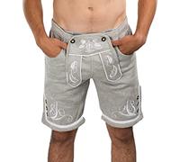Herren Trachten Jogging Lederhose kurz - Jogginghose Bestickt - Trachtenhose - Fitness Trachtenlederhose Adam hellgrau (L)