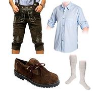 Herren Trachten Set C 5-teilig Trachten Lederhose dunkelbraun 46-60 Trachtenhemd Schuhe Socken (Wählbar Hose 46-60 Hemd S-XXXL Schuhe/Socken 41-46)