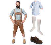 Herren Trachten Set C 5-teilig Trachten Lederhose HELLBRAUN 46-60 Trachtenhemd Schuhe Socken Oktoberfest