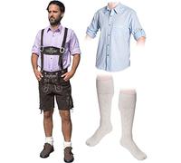 Herren Trachten Set C 5-teilig Trachten Lederhose * kurz * DUNKELBRAUN 46-60 Trachtenhemd Schuhe Socken Oktoberfest