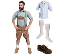 Herren Trachten Set C 5-teilig Trachten Lederhose * kurz * HELLBRAUN 46-60 Trachtenhemd Schuhe Socken Oktoberfest