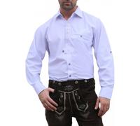 Herren Trachtenhemd Weiß Baumwolle - regular fit Klassisches Herrenhemd Trachten Hemd mit Edelweiß Stickerei, Krempelarm verdeckte Knopfleiste, Brusttasche, langarm, atmungsaktiv & bequem Größe XXL