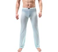Herren Transparent Mesh Nachtwäsche Herren Attraktive Unterwäsche Nylon Mesh Transparent Lange Leggings Durchsichtige Hosen Herren Hosen M XXL Lustige Herren (Blue, L)