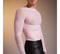 Herren transparentes schräg geschnittenes Schulter Einfarbiges minimalistisches Langarm T-Shirt, lässiger Alltags-Tragekomfort