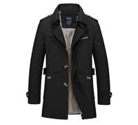 Herren-Trenchcoat aus Wolle - kurzer Trenchcoat für Herren, schmale Passform, warm, mit Fleece gefüttert, Parka, Mäntel für Herren, Stehkragen, Militärjacken, Umlegekragen, langärmelig, winddichter