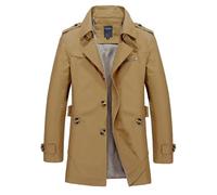 Herren-Trenchcoat aus Wolle - kurzer Trenchcoat für Herren, schmale Passform, warm, mit Fleece gefüttert, Parka, Mäntel für Herren, Stehkragen, Militärjacken, Umlegekragen, langärmelig, winddichter
