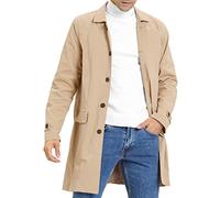 Herren Trenchcoat Slim Fit Einreihig Casual Lange Jacke Leicht Revers Herbst Windbreaker Übermantel, Hellkhaki, Medium