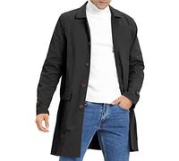 Herren Trenchcoat Slim Fit Einreihig Casual Lange Jacke Leicht Revers Herbst Windbreaker Übermantel, Schwarz, Small