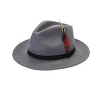 Herren Trilby Verstellbares Band, Feder-Fedora-Hut, Damen-Wolle, Cowboy-Stil, Partykleidung, grau, M
