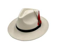 Herren Trilby Verstellbares Band, Feder-Fedora-Hut, Damen-Wolle, Cowboy-Stil, Partykleidung, weiß, M