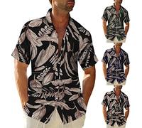 Herren Tshirt Herren Hawaii Hemd Kurzarm Tanktop Herren Sport Hawaii Männer Retro Blumendruck Reverskragen Kurzarm Button Down Polohemd Outdoor Sport Golf Tennis Laufshirt