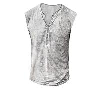 Herren Tshirt V Ausschnitt Hemd Herren Langarm Hawaii Hemd V-Ausschnitt Einfarbiges Knopfleiste Henley Shirt Ärmellos Slim Fit Muskelshirts Stretch Gym Tank Top Tactical Shirts T Shirt (Weiß, M)