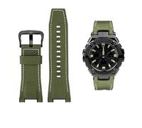 Herren-Uhrenarmband aus Canvas-Leder, 26 mm, passend for Uhrenzubehör der Serie for Casio GST-B100 S130 W300GL 400G W330 GST-W120L s120 W130L S100(Green canvas black)
