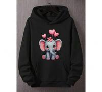 Herren- & Unisex-Elefanten-Hoodie-Sweatshirt - Niedlicher Elefanten- & Herzballon-Print-Pullover, Weicher Kapuzenpullover mit Frontdruck, Locker gesch