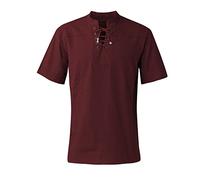 Herren Unterhemden Hemden Herren Hemd Kariert Blau Retro Einfarbig SchnüRen Henley Shirts Stehkragen Kurzarm Basic Tops MäNner Vintage LäSsig Slim Fit Bluse Hemd MäNner Langarm (Wein, XL)