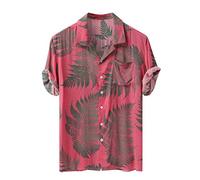 Herren Unterhemden Tops Bauchfrei Hemd Herren Weiß Sommer Funky Blumenmuster Strandhemden Reverskragen Kurzarm Button Down Basic Tops Herren LäSsig Loose Bauchweg Shirt Herren (Rosa, XL)