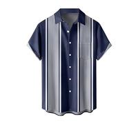 Herren V Ausschnitt Kurzarm Hemd Button Down Regular Fit Freizeithemden Angesagte Polohemd Mit Streifen Ferienhemd Mit Brusttasche Schnelltrocknend Und Leicht Hemd Sommer Revers T-Shirt Hemd