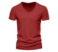 Herren V-Ausschnitt T-Shirt Leicht Oberteile Bequeme Freizeitshirts Kurzarm Slim Fit Leinen-Optik Bambus-Struktur Weich Atmungsaktiv Sportshirt Einfarbig Freizeit Alltag Sport, Geschenke