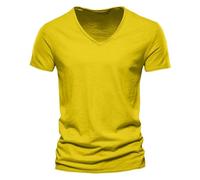 Herren V-Ausschnitt T-Shirt Leicht Oberteile Bequeme Freizeitshirts Kurzarm Slim Fit Leinen-Optik Bambus-Struktur Weich Atmungsaktiv Sportshirt Einfarbig Freizeit Alltag Sport, Geschenke