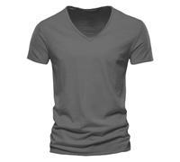 Herren V-Ausschnitt T-Shirt Leicht Oberteile Bequeme Freizeitshirts Kurzarm Slim Fit Leinen-Optik Bambus-Struktur Weich Atmungsaktiv Sportshirt Einfarbig Freizeit Alltag Sport, Geschenke
