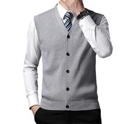 Herren V-Ausschnitt Wolle Strick Ärmellos Cardigan Pullover Weste, grau, Large