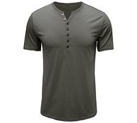 Herren V Kragen Knopf Baumwolle T-Shirt Reparatur Reine Farbe Schweiß-Mantel-Kopf-Nasspulver Kurze ÄRmel (Grau 1pc,XL)