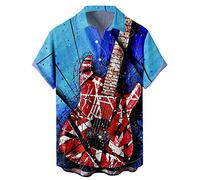 Herren Vintage Bowling Shirt 1950er Retro Rockabilly Stil Kurzarm Button Down Musik Hawaiihemden, Gitarren-Line, 3X-Groß