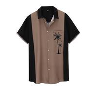Herren Vintage Bowling Shirt 1950er Retro Rockabilly Stil Kurzarm Button Down Musik Hawaiihemden Hawaii Hemd Männer Funky Hawaiihemd Herren Kurzarm Lässig Button Down Baumwolle Hawaii-Print
