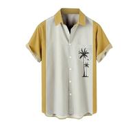 Herren Vintage Bowling Shirt 1950er Retro Rockabilly Stil Kurzarm Button Down Musik Hawaiihemden Hawaii Hemd Männer Funky Hawaiihemd Herren Kurzarm Lässig Button Down Baumwolle Hawaii-Print