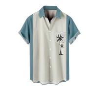 Herren Vintage Bowling Shirt 1950er Retro Rockabilly Stil Kurzarm Button Down Musik Hawaiihemden Hawaii Hemd Männer Funky Hawaiihemd Herren Kurzarm Lässig Button Down Baumwolle Hawaii-Print