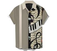 Herren Vintage Bowling Shirt 1950er Retro Rockabilly Stil Kurzarm Button Down Musik Hawaiihemden, Klein