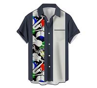 Herren Vintage Bowling Shirt 1950er Retro Rockabilly Stil Kurzarm Button Down Musik Hawaiihemden, Künstlerisches Graffiti, XX-Large