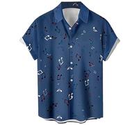 Herren Vintage Bowling Shirt 1950er Retro Rockabilly Stil Kurzarm Button Down Musik Hawaiihemden, L