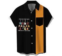 Herren Vintage Bowling Shirt 1950er Retro Rockabilly Stil Kurzarm Button Down Musik Hawaiihemden, Mittel