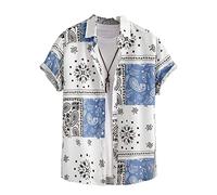 Herren Vintage Button Down Kurzarm-Shirts Casual Revers Bluse African Ethnic Style Pattern Top Sommer Urlaub Party Strand Shirt