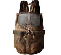 Herren Vintage Crazy Horse Leder Rucksack, Handgefertigte 16-Zoll-Laptop Große Kapazität Messenger School Bag, Reisen Camping Schulter Daypacks,Dark Brown,16 inches