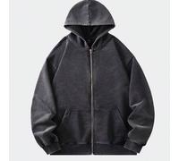 Herren Vintage gewaschener, locker sitzender Hoodie Sweatshirt mit Metall-Reißverschluss (verstärkte Kragen, Saum und Schulternähte zur Verhinderung v