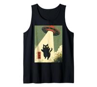 Herren Vintage Japanische Katze Alien Cat Dad UFO Abduktion Graphic Tee Tank Top