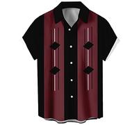 Herren Vintage Poker Bowling Shirt 1950er Retro Kurzarm Button Down Hawaiihemden, Liniengeometrie, Mittel