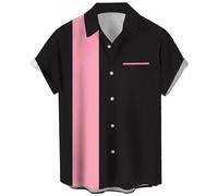 Herren Vintage Poker Bowling Shirt 1950er Retro Kurzarm Button Down Hawaiihemden, schwarz/pink, XX-Large