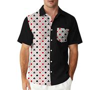 Herren Vintage Poker Bowling Shirt 1950er Retro Kurzarm Button Down Hawaiihemden, schwarz, weiß, rot, 3X-Groß