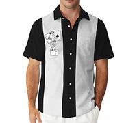 Herren Vintage Poker Bowling Shirt 1950er Retro Kurzarm Button Down Hawaiihemden, Skelett-Hand, 3X-Groß
