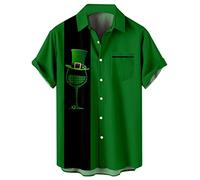 Herren Vintage Poker Bowling Shirt 1950er Retro Kurzarm Button Down Hawaiihemden, St Pattys Day-Hut, XXL