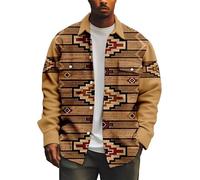Herren Vintage Shirt Casual Langarm Ethnic Style Button Down Shirts Fashion Western Aztec Cord Jacke Shirt mit Klappe Brusttasche