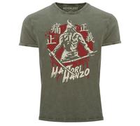 Herren Vintage Shirt Samurai Schwert japanische Schriftzeichen Schriftzug Hattori Hanzo Used Look