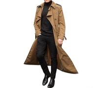 Herren Vintage Trenchcoat Lange Warme Parka Jacke Loose Fit Mantel für Männer Wasserabweisender Windbreaker in Khaki Grün Schwarz Orange Business Casual formelle Kleidung (2XL Khaki)