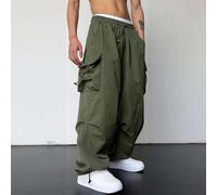 Herren Vintage Y2K Cargo Fallschirmhose für Streetwear Hip Hop Weites Bein Jogger Baggy Casual Sweatpants (S Grün)